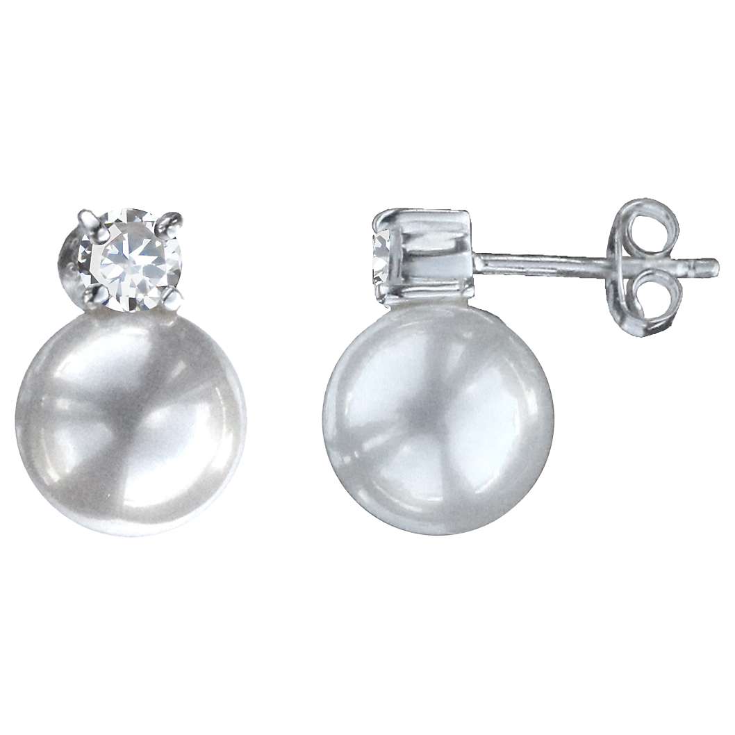 Buy Nina B Cubic Zirconia and Simulated Pearl Stud Earrings, Silver/White Online at johnlewis.com