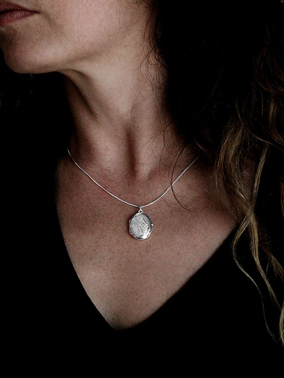 Buy Nina B Floral Engraved Locket Pendant Necklace, Silver Online at johnlewis.com
