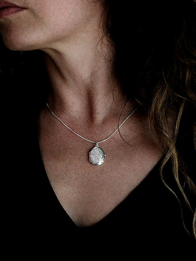 Nina B Floral Engraved Locket Pendant Necklace, Silver