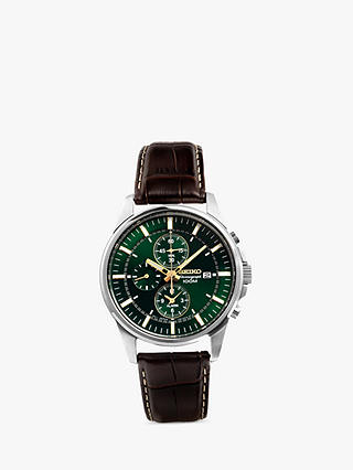 Seiko SNAF09P1 Men's Chronograph Leather Strap Watch, Brown/Green