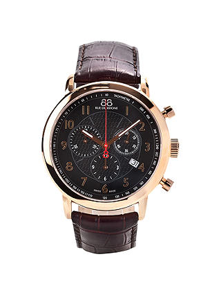 88 Rue Du Rhone 87WA120050 Men's Chronograph Leather Strap Watch, Brown/Black