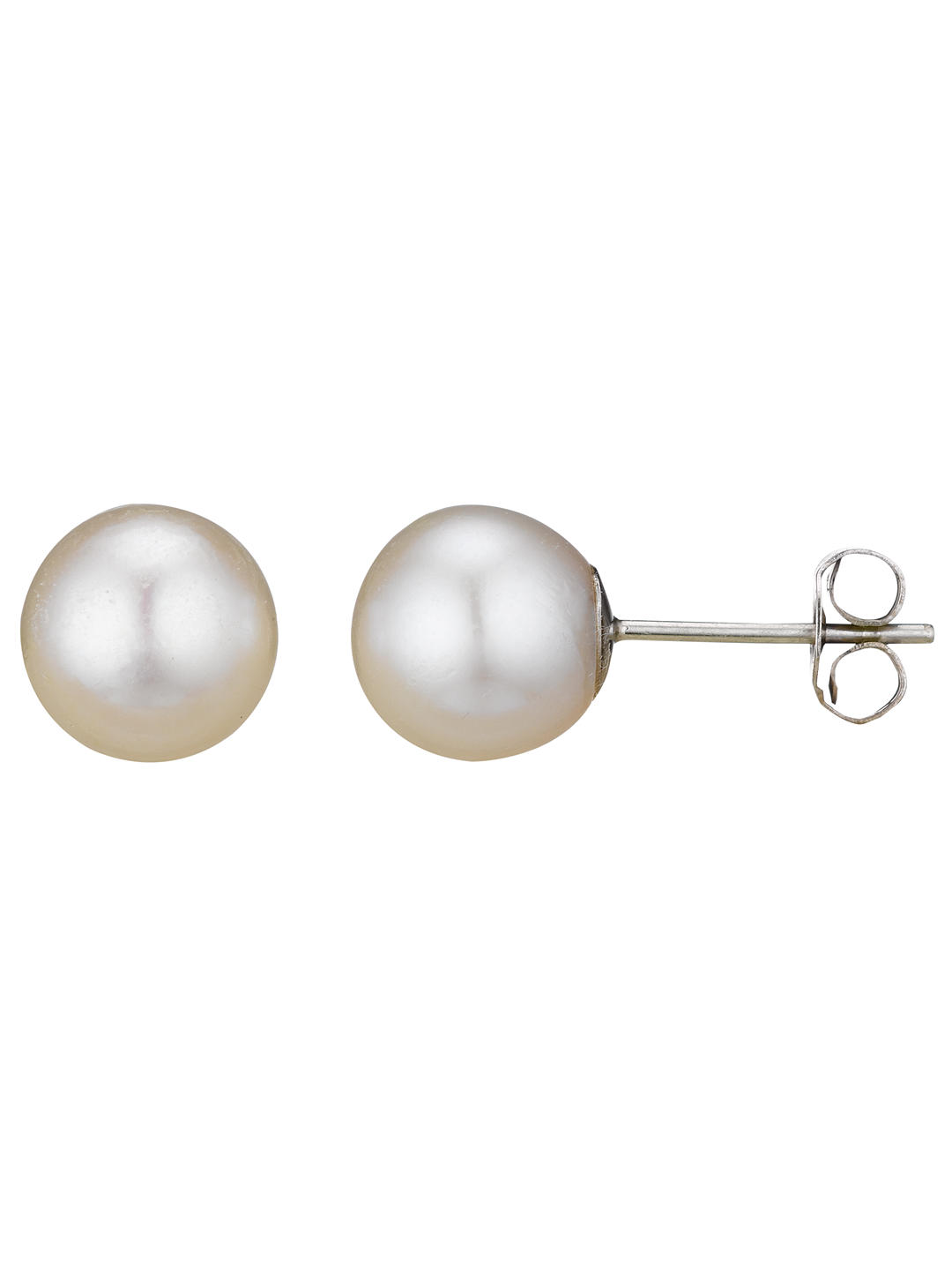 A B Davis 18ct White Gold Round Pearl Stud Earrings, White