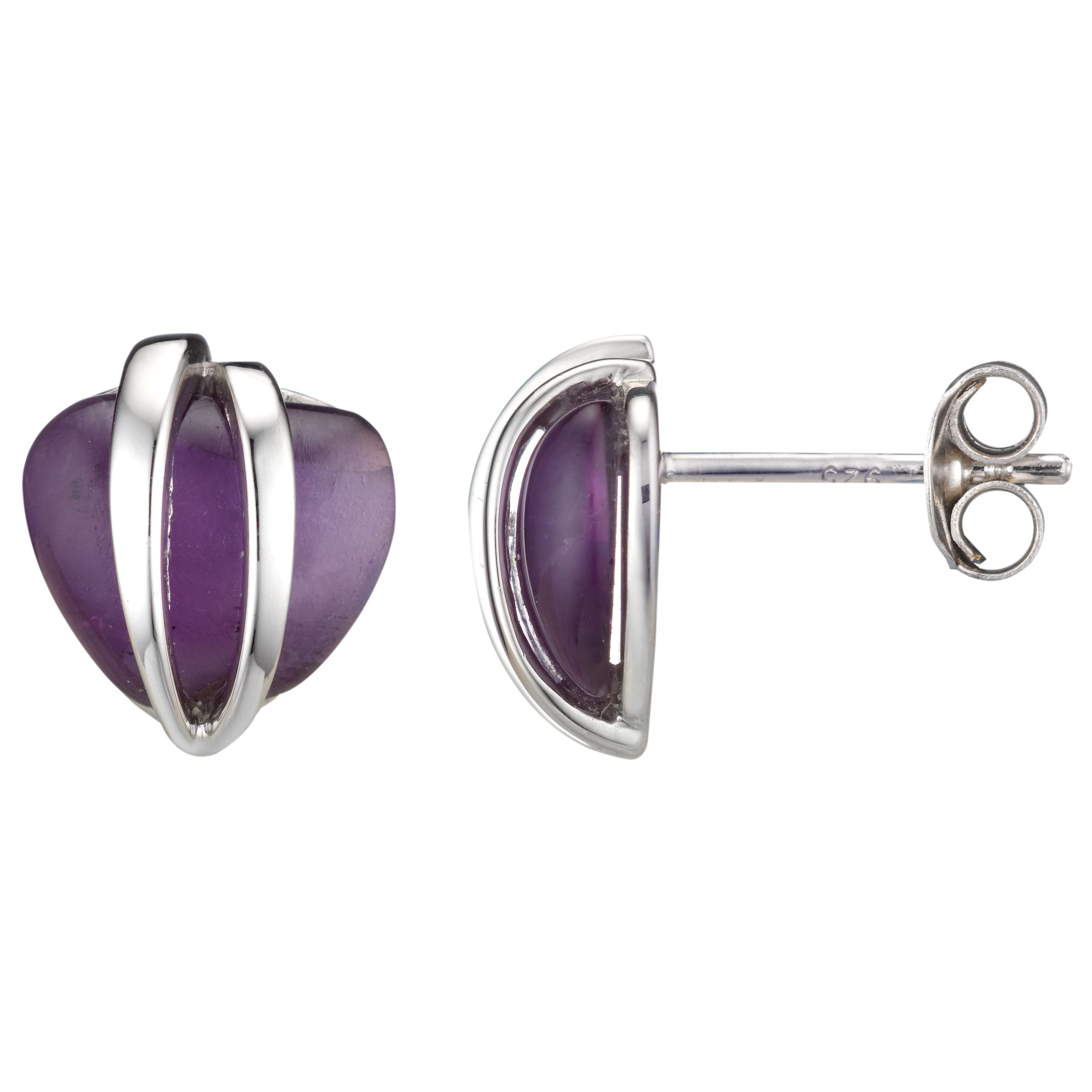A B Davis Polished Sterling Silver Caged Heart Stud Earrings, Amethyst