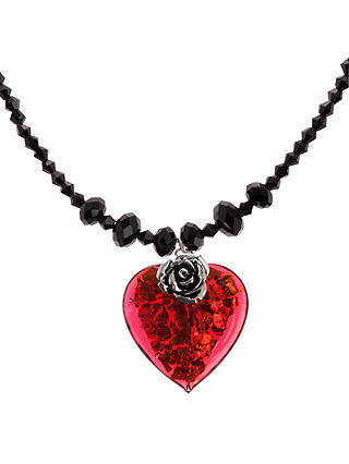 Martick Bohemian Glass Flat Heart and Rose Crystal Necklace