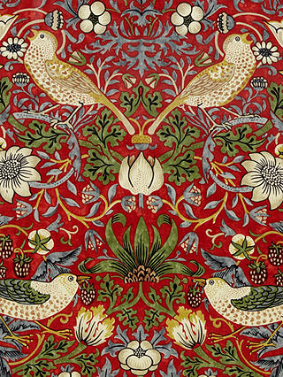 Morris & Co Strawberry Thief PVC Tablecloth Fabric, Crimson