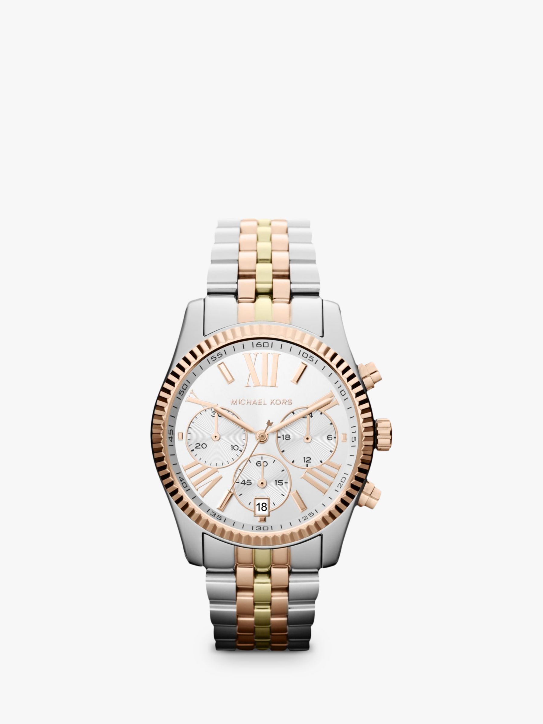 Michael Kors MK5735 Women's Chronograph Triple Tone Bracelet Strap Watch, Multi