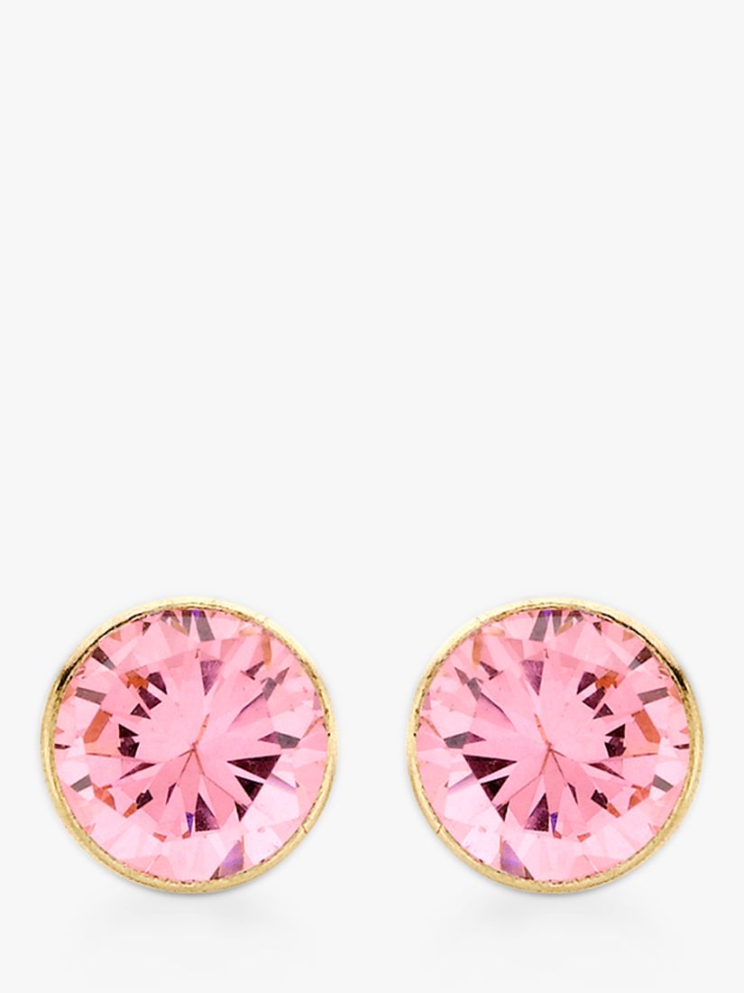 Buy IBB 9ct Gold Round Cubic Zirconia Stud Earrings, Pink Online at johnlewis.com