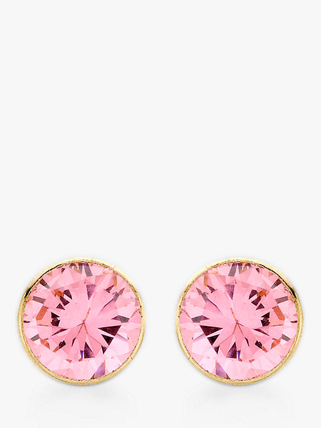 IBB 9ct Gold Round Cubic Zirconia Stud Earrings, Pink