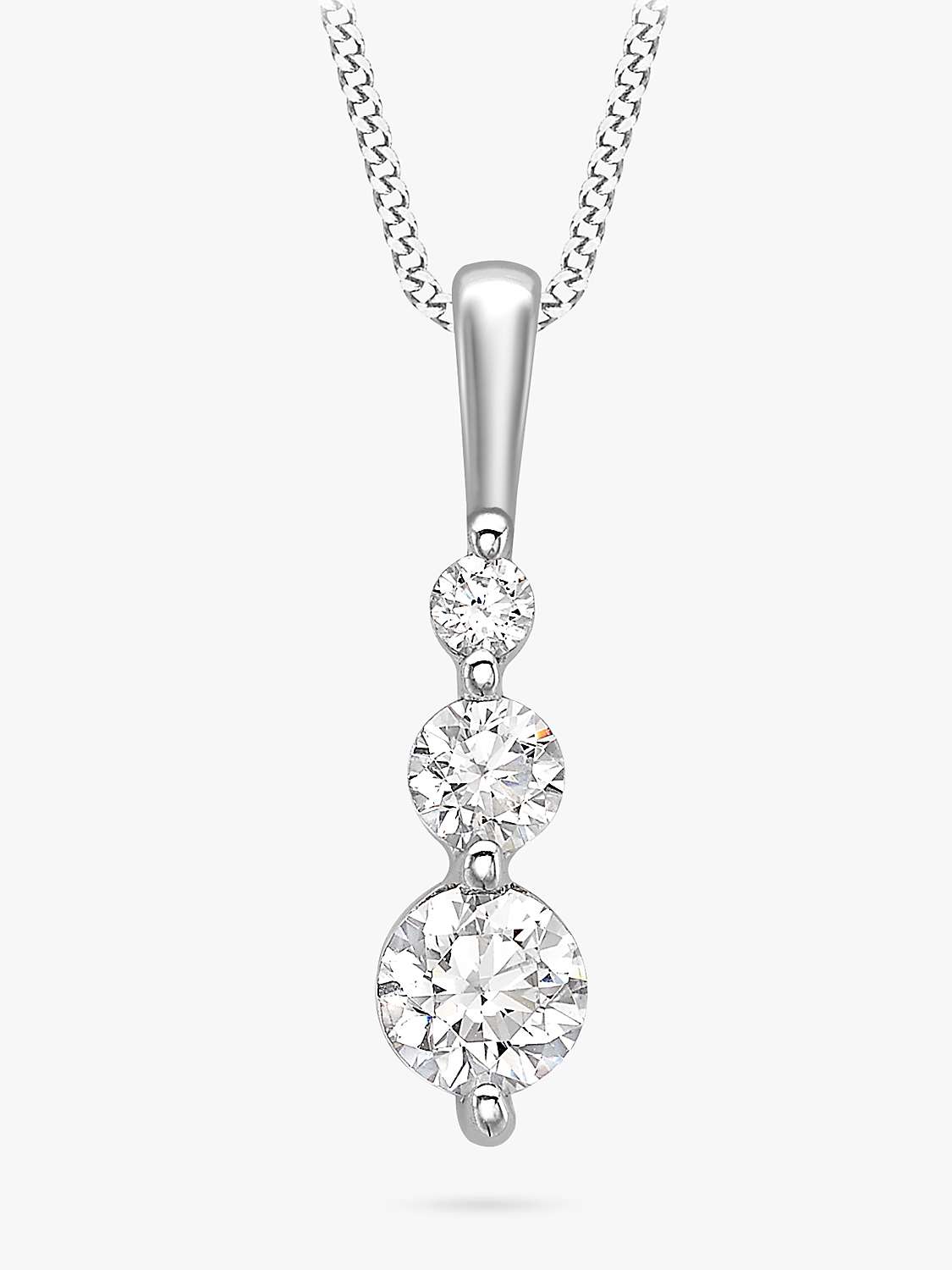 Buy IBB 9ct White Gold Curb Chain Trilogy Pendant Necklace, White Online at johnlewis.com
