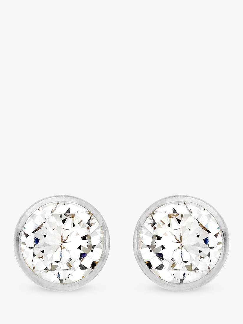 Buy IBB 9ct White Gold Small Rubover Cubic Zirconia Stud Earrings, White Gold Online at johnlewis.com