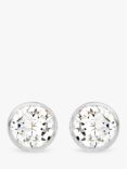 IBB 9ct White Gold Small Rubover Cubic Zirconia Stud Earrings, White Gold