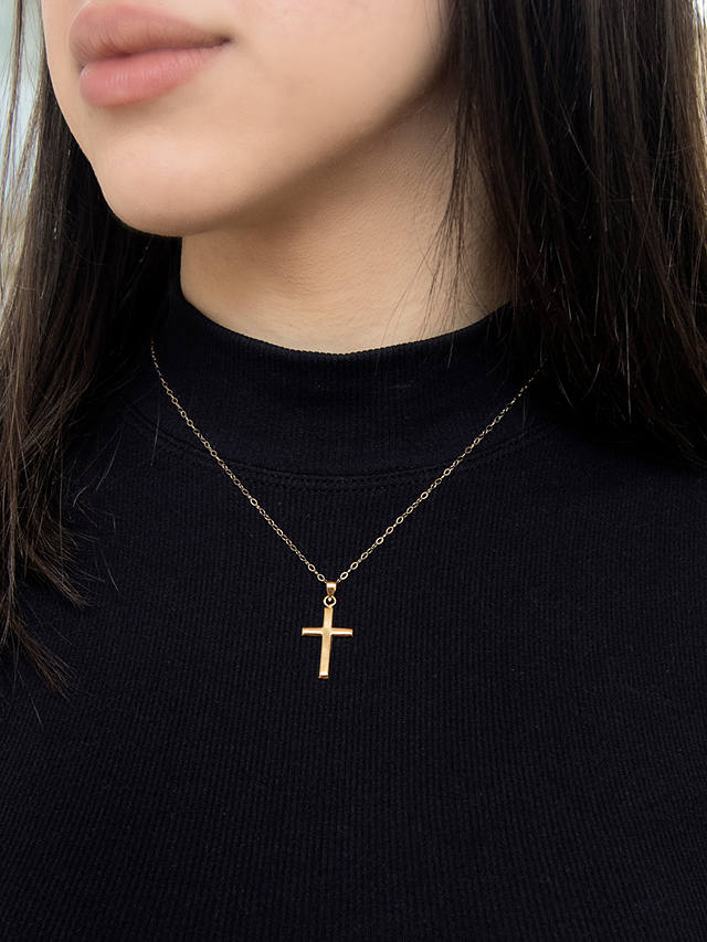 IBB 9ct Yellow Gold Cross Pendant Necklace, Gold