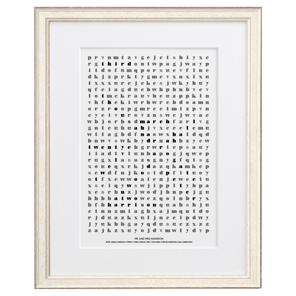 Letterfest Personalised Wedding Word Search Framed Print, 44.8 x 56.8cm