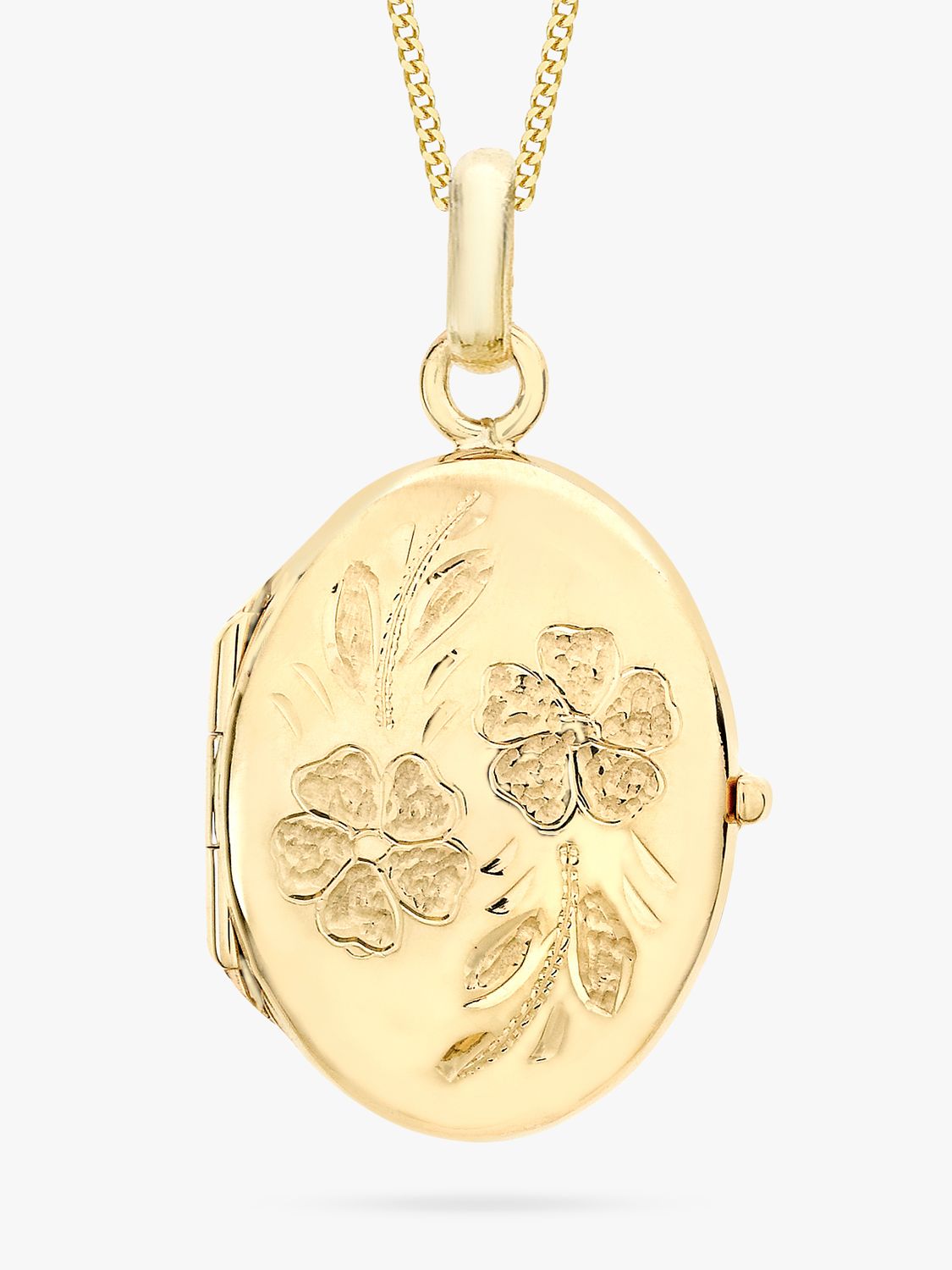 IBB 9ct Yellow Gold Daisy Oval Locket Pendant Necklace, Gold at John ...