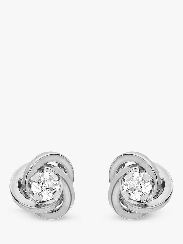 IBB 9ct White Gold Cubic Zirconia Knot Stud Earrings, White Gold