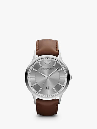 Emporio Armani AR2463 Men's Leather Strap Watch, Brown/Silver