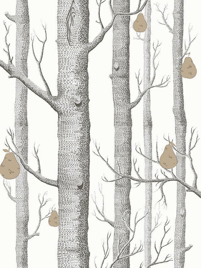 Cole & Son Woods And Pears Wallpaper, Black/White/Gold, 95/5027