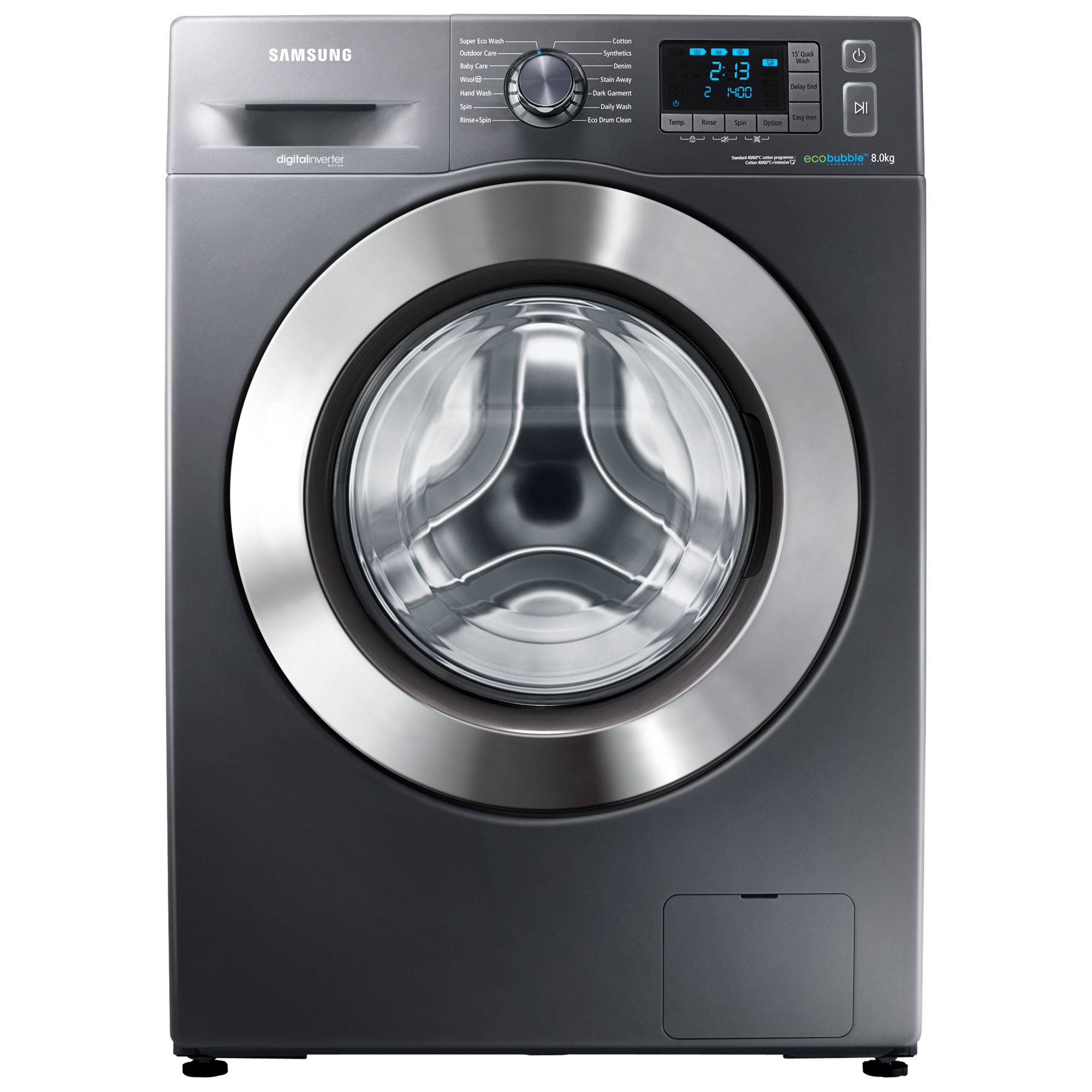 Samsung WF80F5E5U4X ecobubble™ Freestanding Washing Machine, 8kg Load, Energy Rating, 1400rpm Spin, Graphite