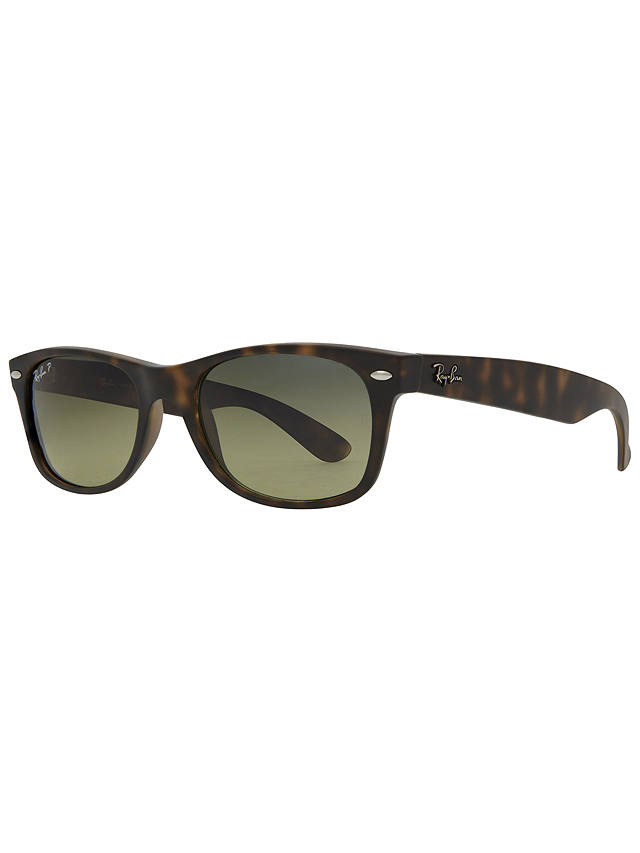 Ray-Ban RB2132 Men's New Wayfarer Polarised Sunglasses, Matte Havana/Green Gradient