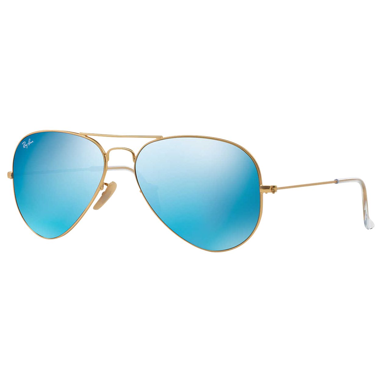 Ray-Ban RB3025 Iconic Aviator Sunglasses, Matte Gold/Light Blue at John ...
