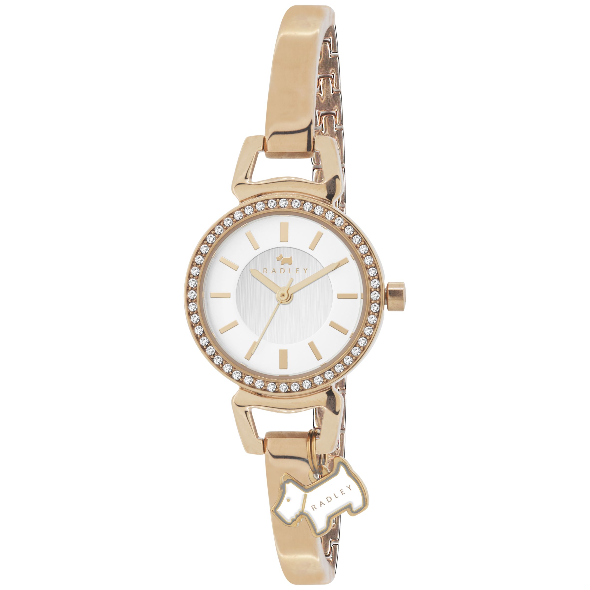 Radley RY4154 Women's Diamante Bezel Slim Bracelet Strap Watch, Rose Gold/White