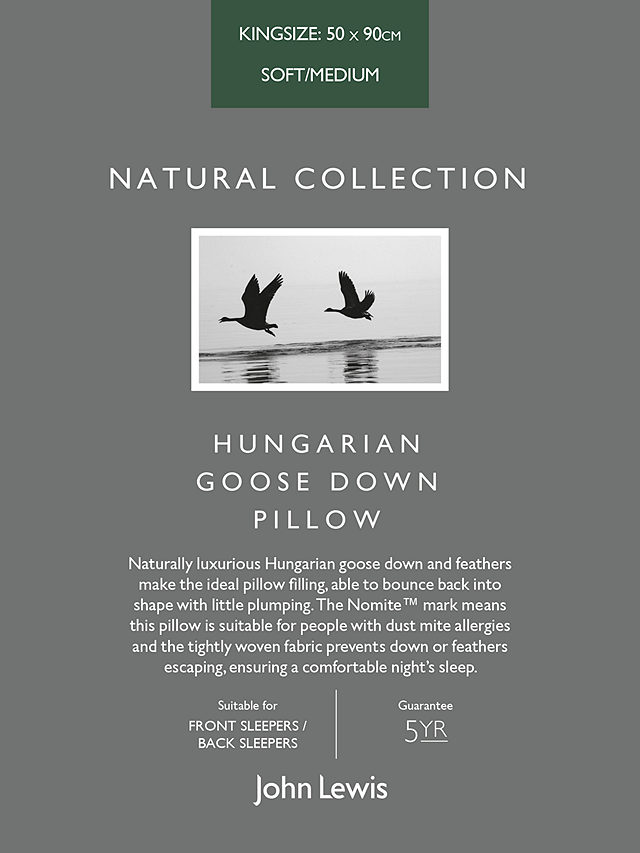 John Lewis Natural Collection Hungarian Goose Down Kingsize Pillow, Soft/Medium