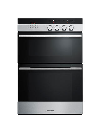 Fisher & Paykel OB60B77CEX3 Built-In Double Electric Oven, Brushed Stainless Steel and Black Glass
