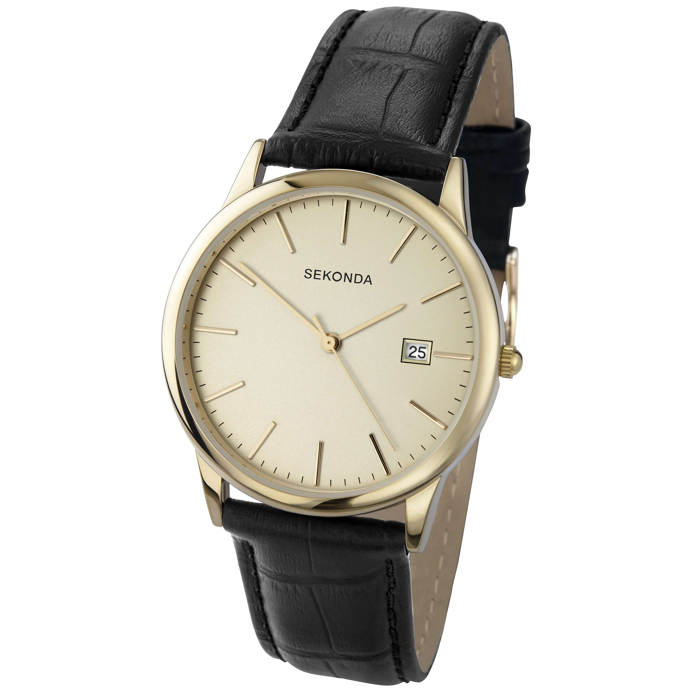 Buy Sekonda 3697.27 Men's Date Leather Strap Watch, Black/Cream Online at johnlewis.com
