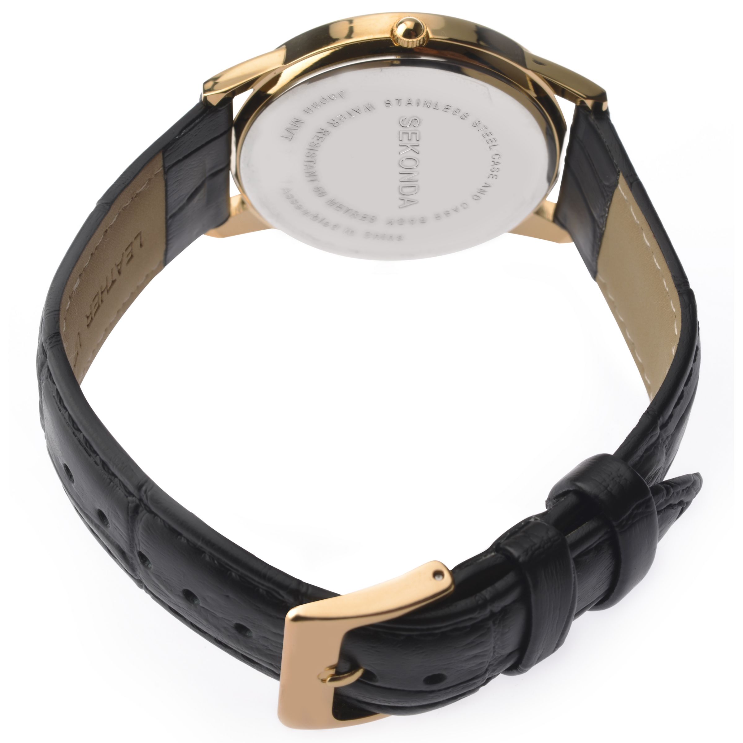 Sekonda 3697.27 Men's Date Leather Strap Watch, Black/Cream
