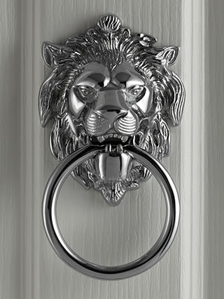 John Lewis & Partners Lion's Head Door Knocker, L14 x W10.5cm, Polished Chrome