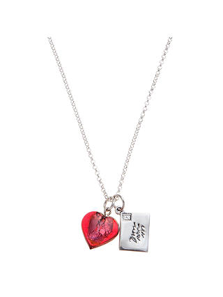 Martick Bohemian Heart and Envelope Pendant Necklace, Red/Silver