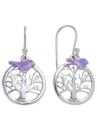 Martick Sterling Silver Tree of Life Bird Earrings, Purple