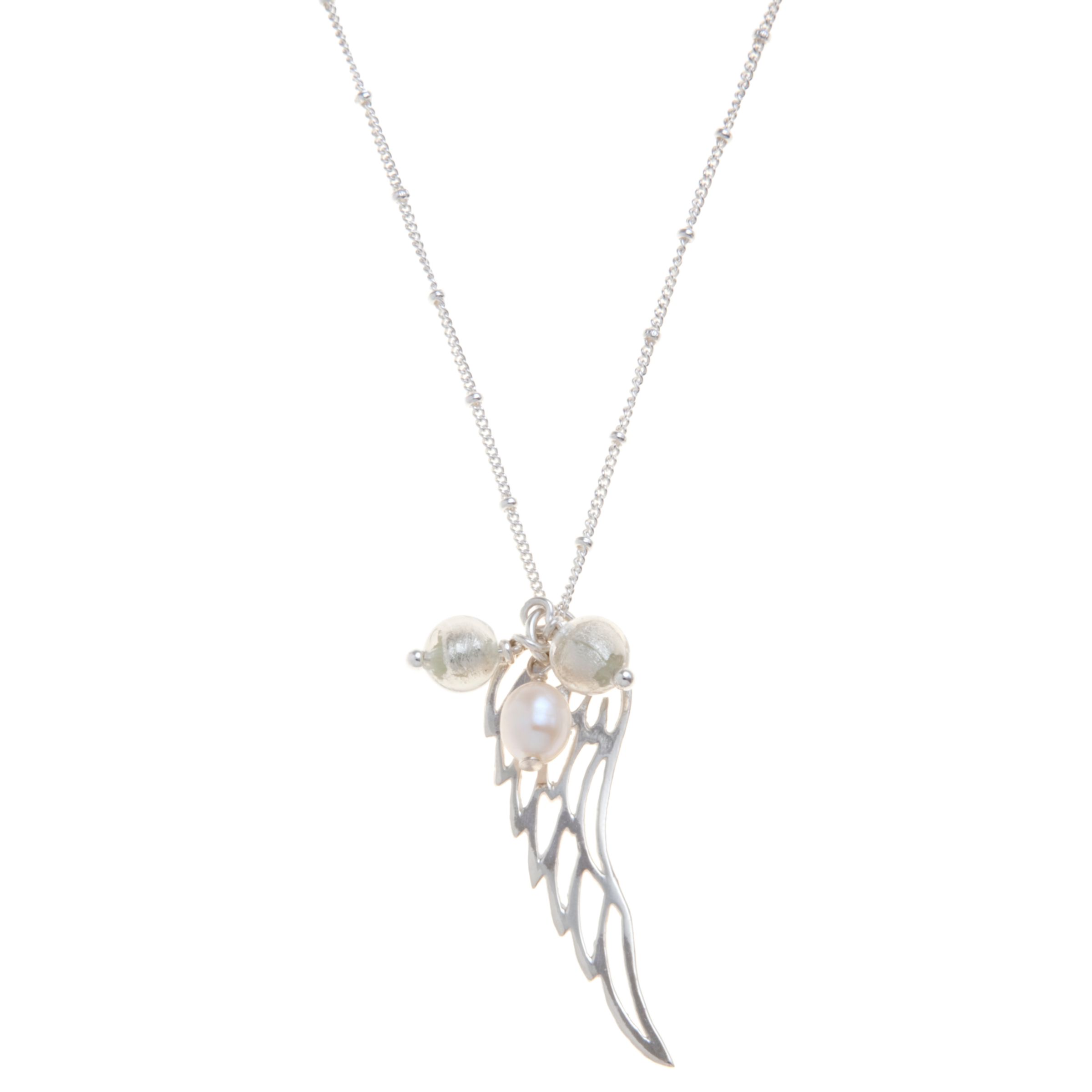 Martick Angel Wing Pendant Necklace, Silver/White