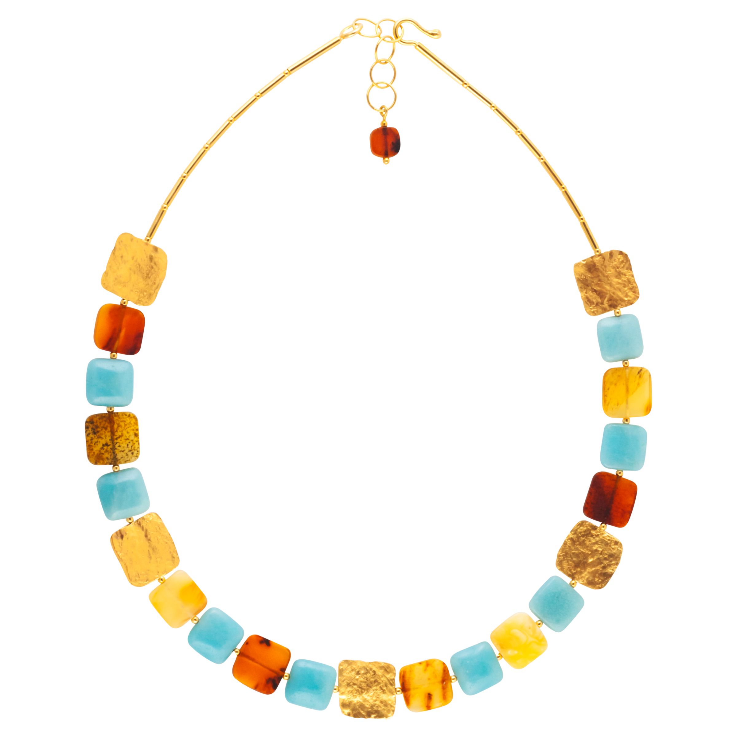 Be-Jewelled Amber and Amazonite Square Statement Necklace, Multi