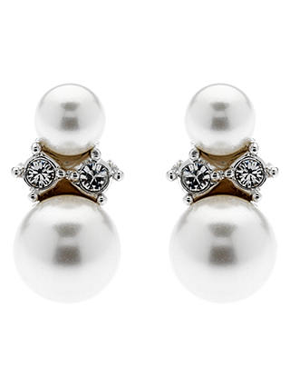 Finesse Double Faux Pearl Swarovski Crystal Stud Earrings, White