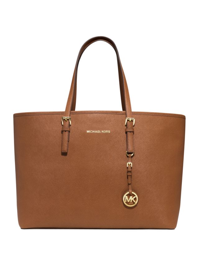 Michael Kors Women's Jet Set Travel Saffiano Leather Top-Handle Bag Tote - Luggage, Brown