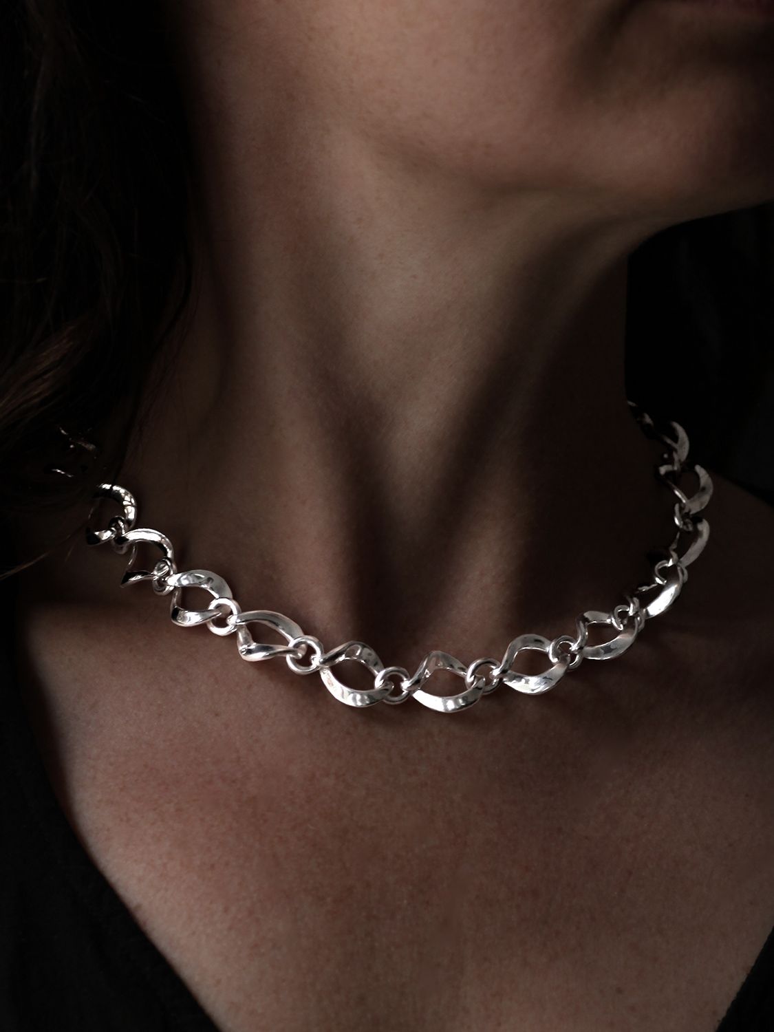 Nina B Sterling Silver Twisted Open Link Necklace at John Lewis & Partners