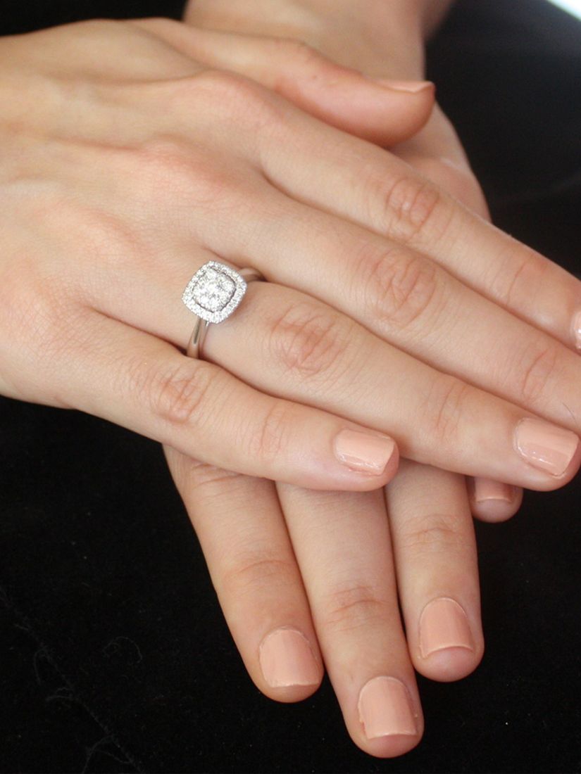 Cushion cluster outlet engagement rings