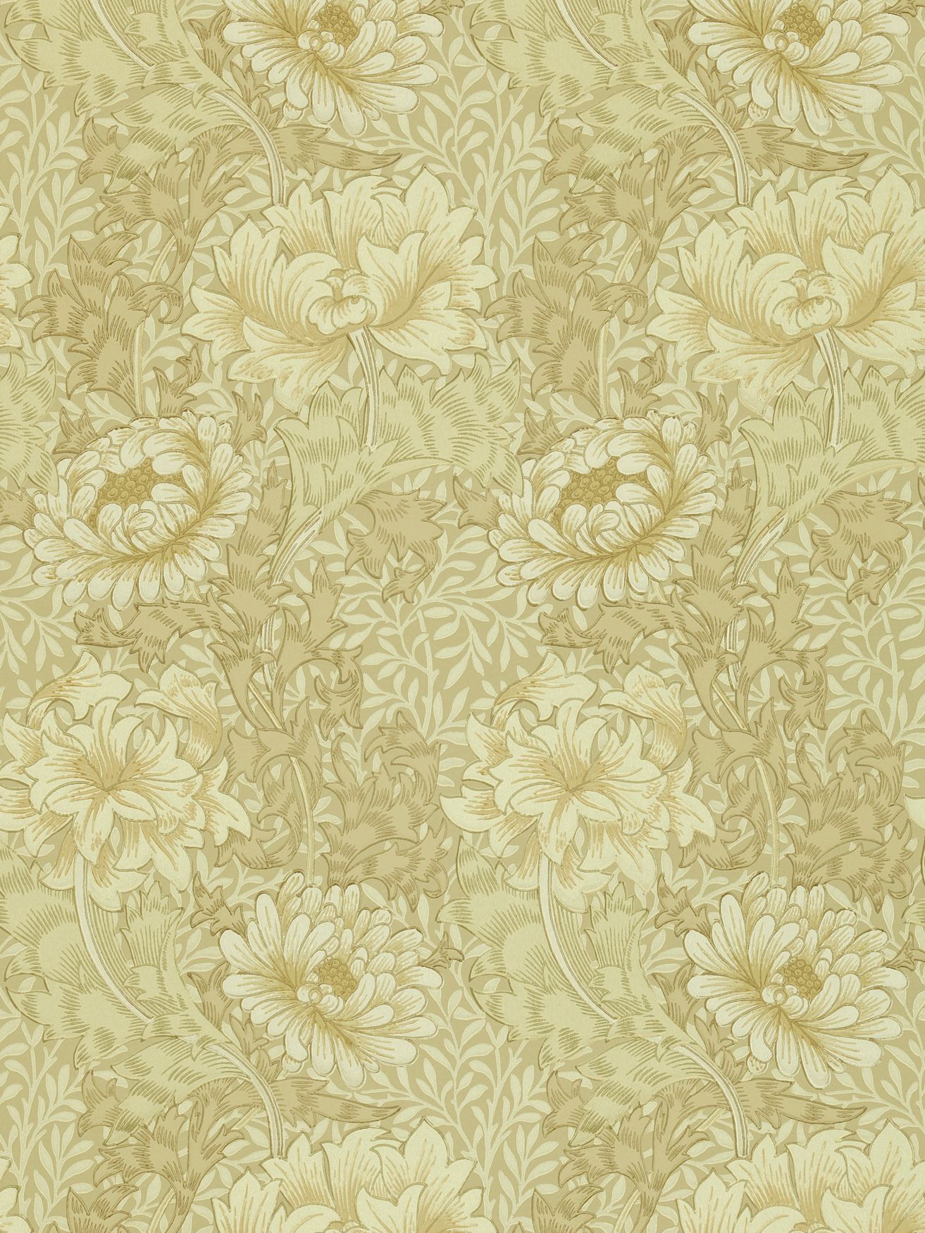 Morris & Co. Chrysanthemum Toile Wallpaper, Ivory / Canvas, WM7612/8