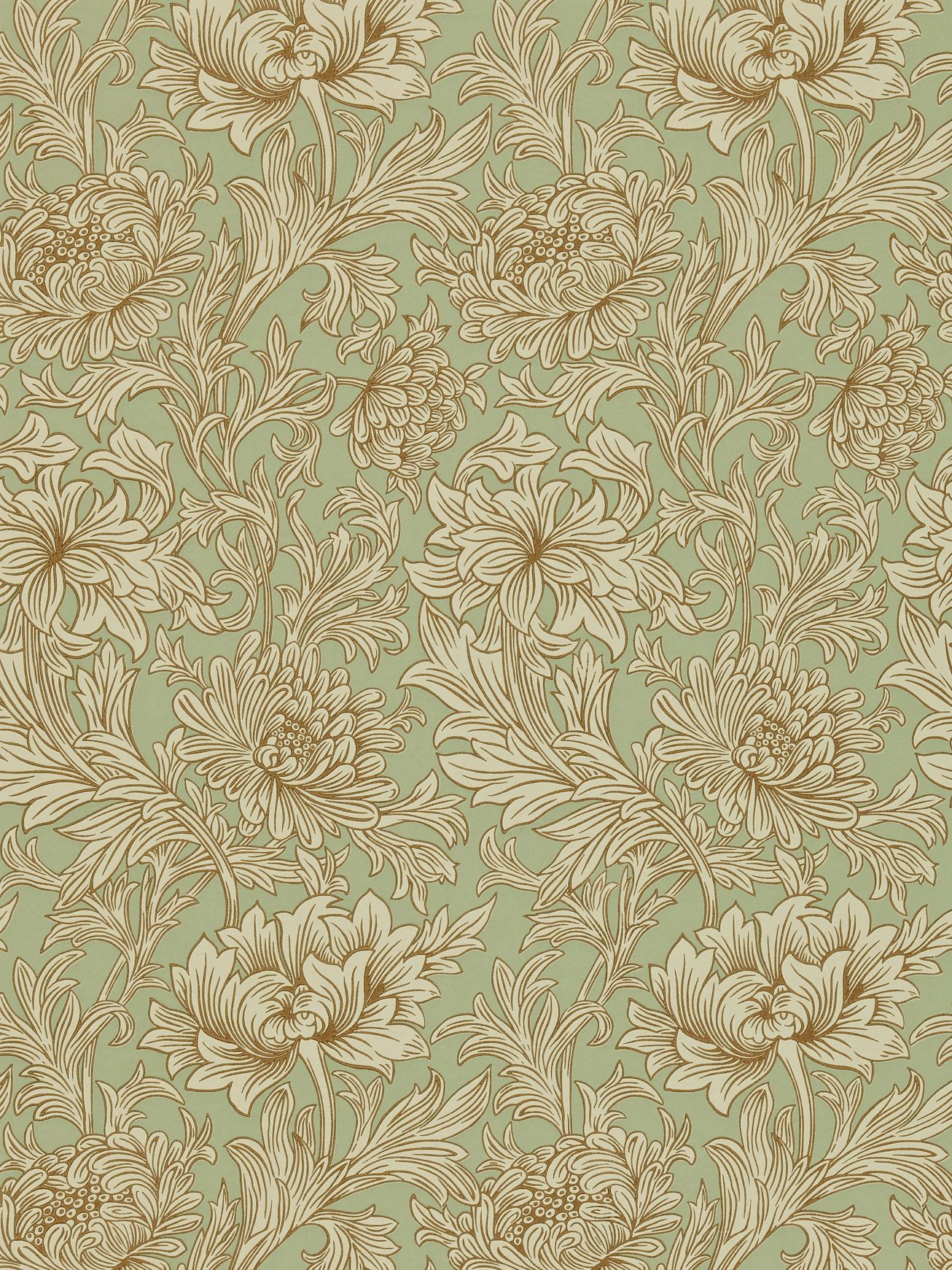 Morris & Co. Chrysanthemum Toile Wallpaper, Eggshell / Gold DMOWCH104