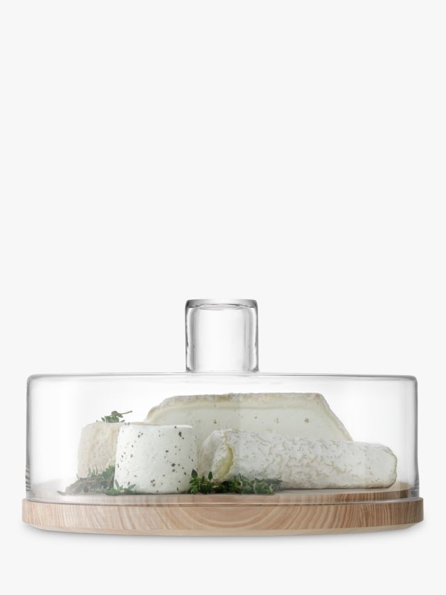 LSA International Lotta Glass Cheese/ Pastries Dome with Ash Wood Base, 32cm