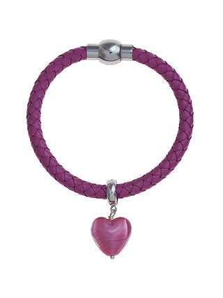 Martick Bohemian Glass Heart Woven Leather Bracelet