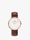 Daniel Wellington DW00100006 Men's 40mm St Mawes Rose Gold Plated Leather Strap Watch, Tan/White
