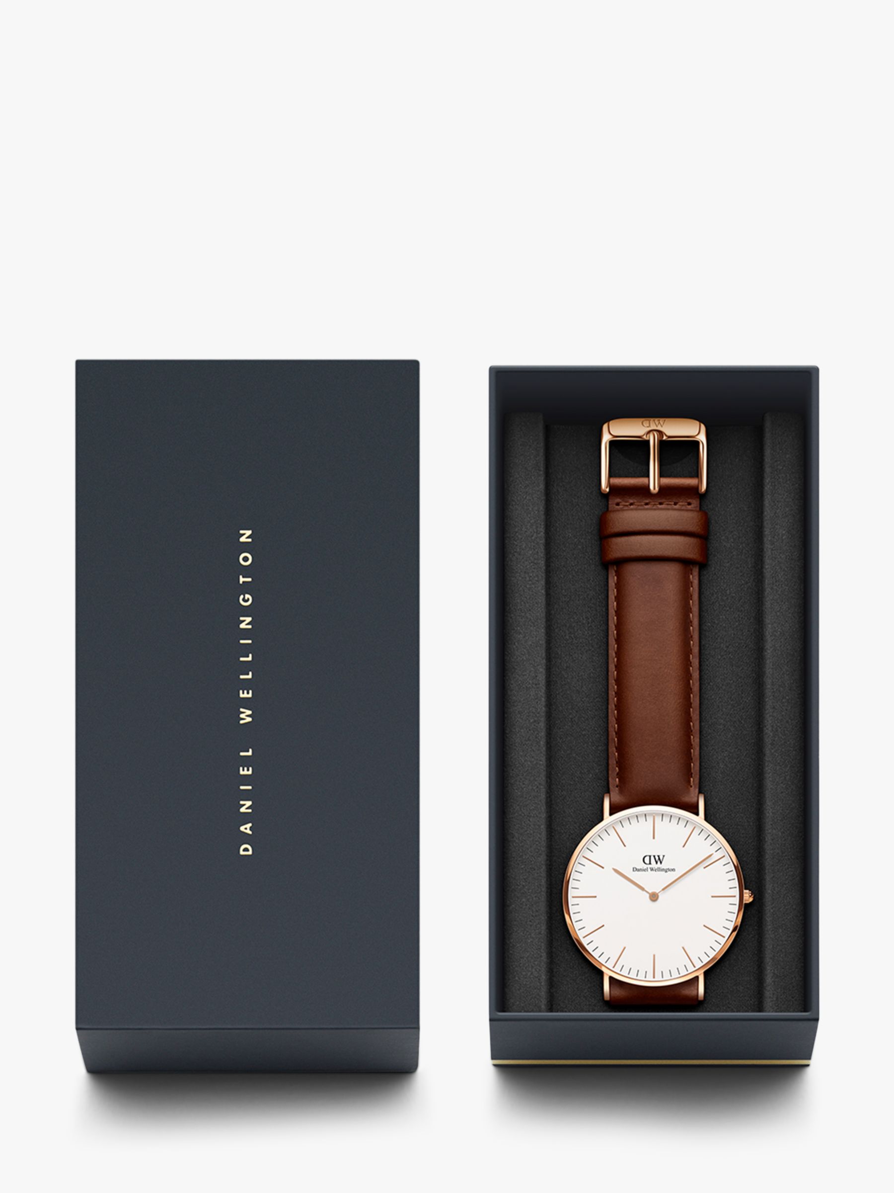 Daniel Men's 40mm St Mawes Rose Gold Plated Leather Strap Tan/White at John Lewis & Partners