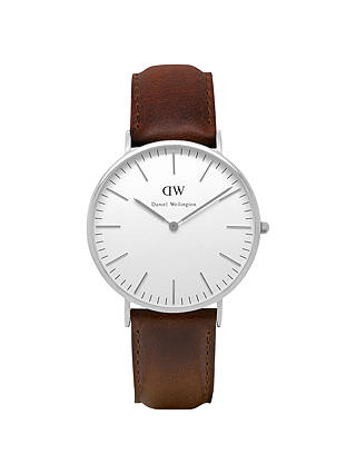 Daniel Wellington DW00100023 Men's 40mm Classic Bristol Leather Strap Watch, Tan/White