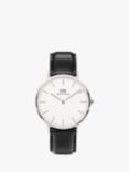 Daniel Wellington DW00100020 Men's 40mm Classic Sheffield Leather Strap Watch, Black/White