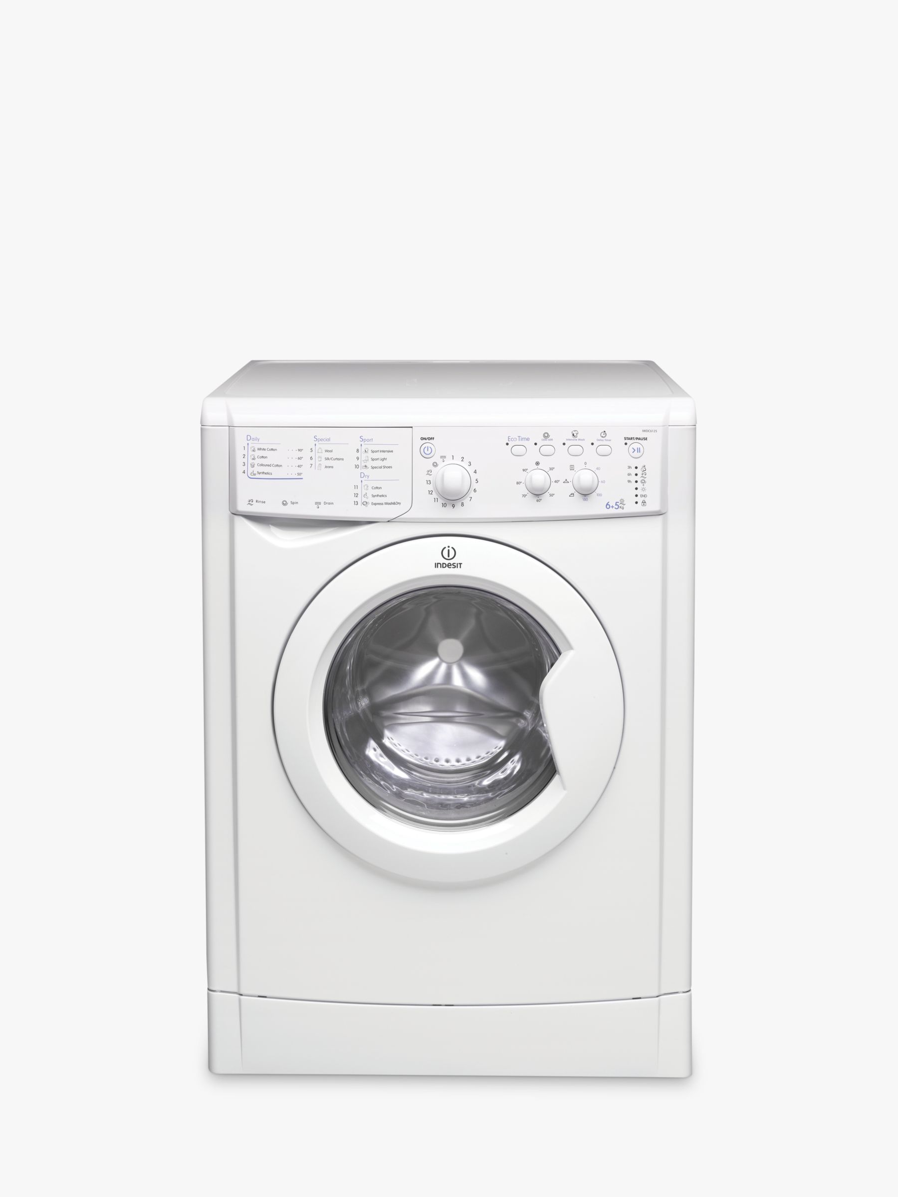 Indesit IWDC6125 Ecotime Washer Dryer, 6kg Wash/5kg Dry Load, B Energy Rating, 1200rpm Spin, White