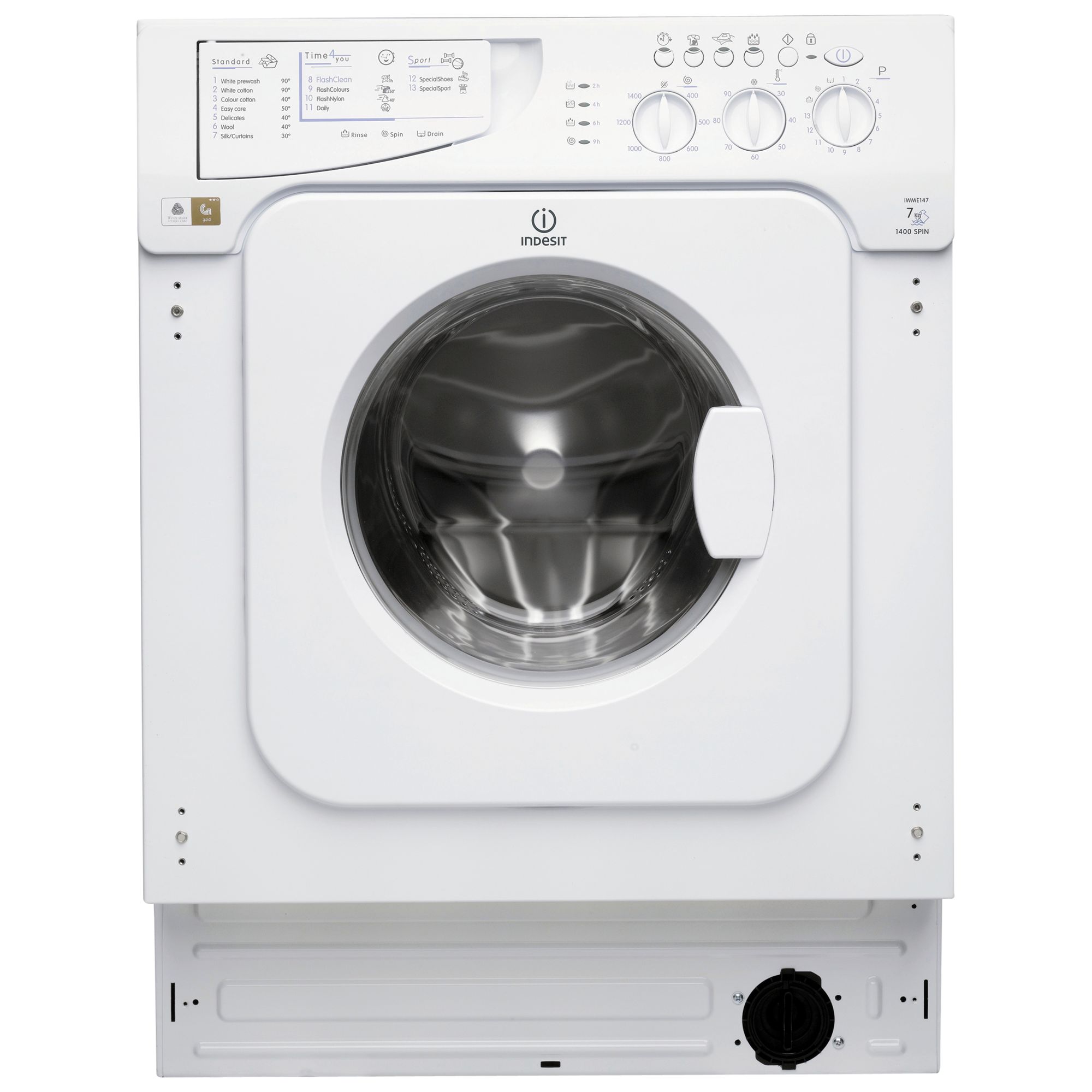 Indesit IWME147(UK) Integrated Washing Machine, 7kg Load, A+ Energy Rating, 1400rpm Spin at John ...