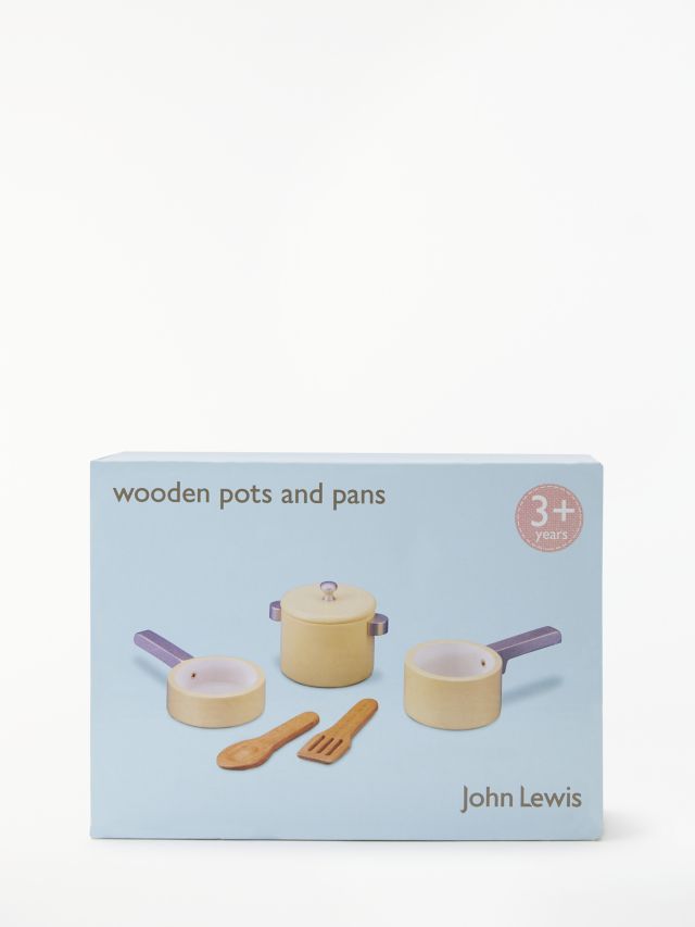 John Lewis Wooden Pots & Pans  Wooden baby toys, Pots and pans, John lewis