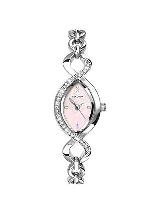 Sekonda 4684.27 Women's Pointed Oval Mother of Pearl Bracelet Strap Watch, Silver/Pink